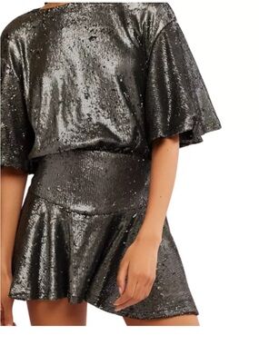 NWT Free People Manuko Gunmetal Sequin Mini Dress L
